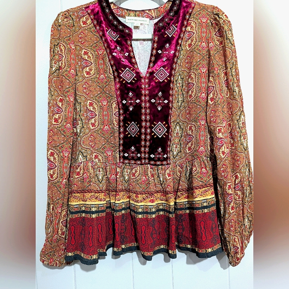 Farmers Market Boho Flow Blouse Size Medium New With Tags